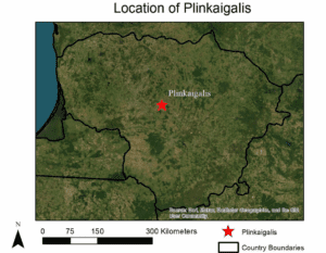A map showing Plinkaigalis in the center of Lithuania